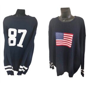 Dark navy blue American flag patriotic classic crewneck‎ sweater size XL new